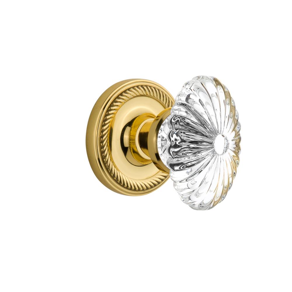 Nostalgic Warehouse ROPOFC Double Dummy Knob Rope Rosette with Oval Fluted Crystal Knob in Unlacquered Brass